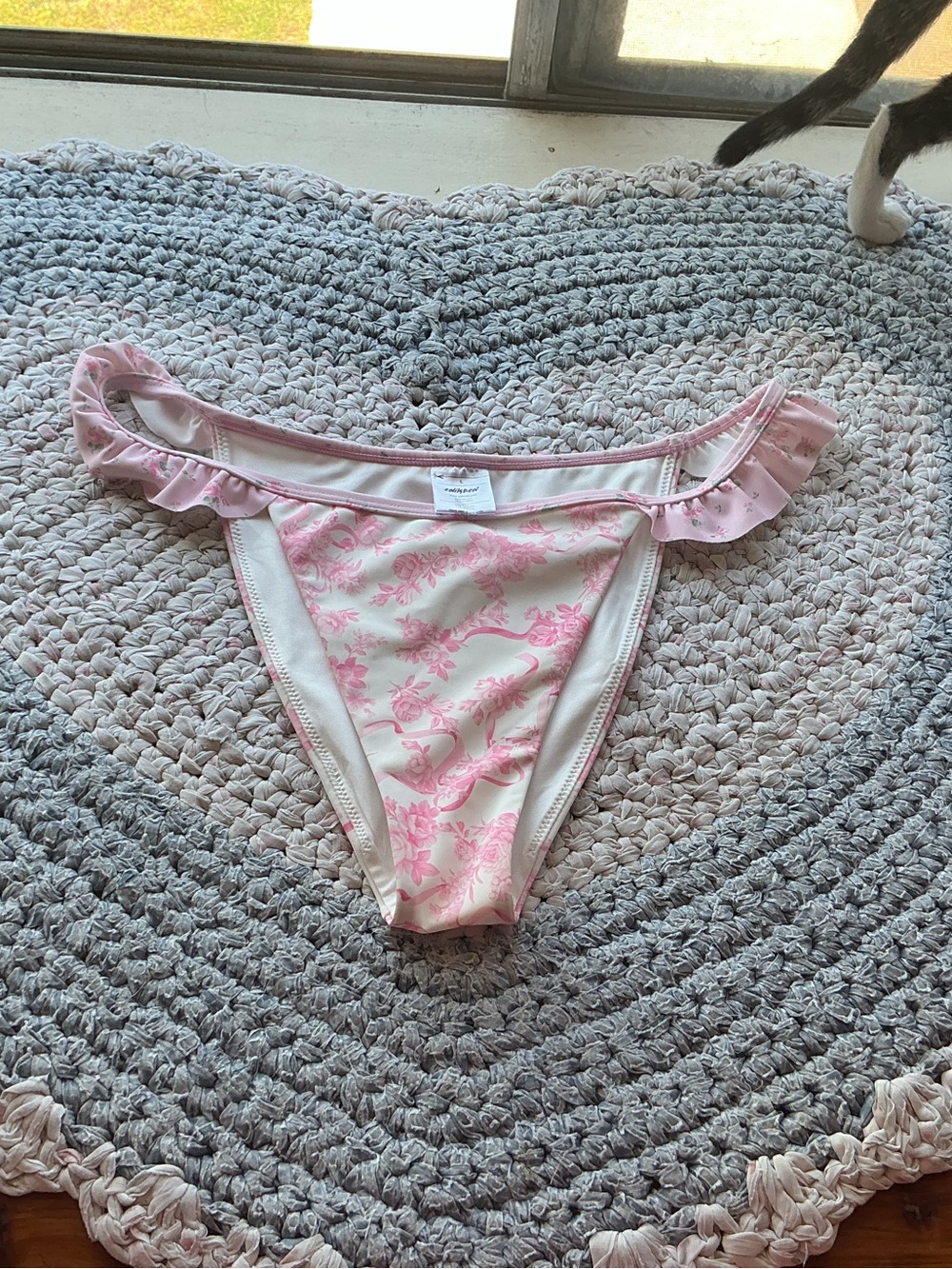 Edikted Pink and White Ruffle Bikini Bottom
